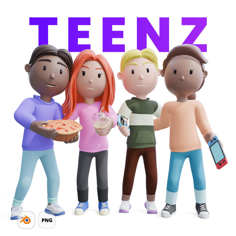 Kid 3D character modular in cartoon style Diverse 3D teen modular characters
